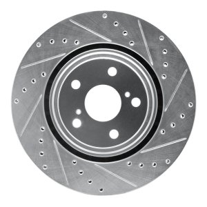 Lexus NX200T Brake Rotor (1) - Front Right - R1 Concepts - Drilled & Slotted - Silver - `08-`21